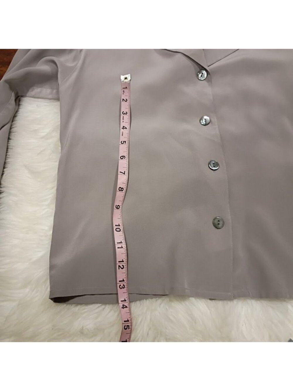 Jaeger Silk Button-Up Blouse Gray M Cropped  Vintage Pre-Owned - Picture 10 of 14